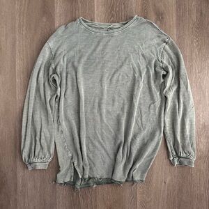 We The Free Free People Long Sleeve Thermal Top Large Green Raw Hem Oversized